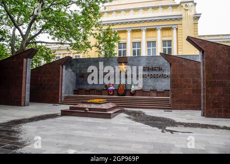 Novorossiysk, Russia - May 20, 2018: Sons of the fatherland who died on the land of Novorossiysk. Monument in honor of the victory in the great Patrio Stock Photo