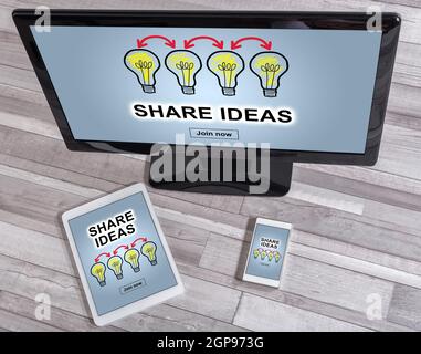 Share ideas concept shown on different information technology devices Stock Photo