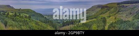 panoramic view on Glenariff known as Queens of the Glens and the biggest of the nine Glens of Antrim, County Antrim, Northern Ireland, UK Stock Photo