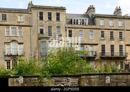 view of the courtyard side of Georgian classic residential buildings of crescent in city center Stock Photo