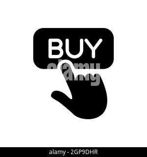Finger pointing to buy sign glyph icon. E-commerce sign. Graph symbol for your web site design, logo, app, UI. Vector illustration, EPS10. Stock Photo