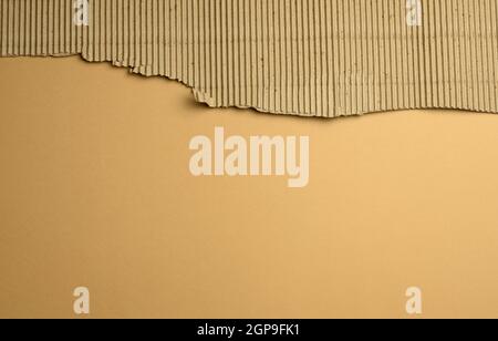 brown corrugated cardboard with torn edges on a brown background, copy space Stock Photo