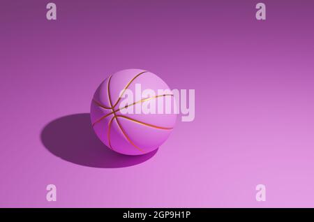 Pink basketball with golden lines on a pink background, 3d rendering Stock Photo