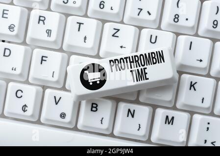 Text showing inspiration Prothrombin Time. Word for evaluate your ability to appropriately form blood clots Internet Browsing And Online Research Stock Photo