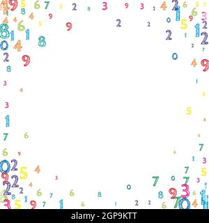 Falling colorful orderly numbers. Math study concept with flying digits. Extra back to school mathematics banner on white background. Falling numbers vector illustration. Stock Vector