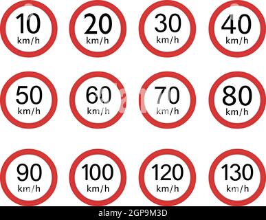 Speed limit 40 traffic signs vector. Red circle background. Road ...