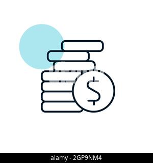 Coins stack outline vector illustration. Money stacked coins icon. Finances sign. Graph symbol for your web site design, logo, app, UI Stock Photo