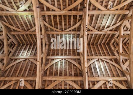England, Hampshire, Basingstoke, Old Basing Village, Basing House, Ceiling View in The Great Barn Stock Photo