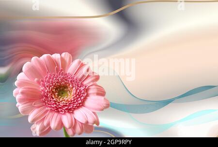 Beautiful pink flower on pastel abstract background. spring summer gerbera flower frame. Mock up. newsletter, brochure, postcard, ticket, advertisemen Stock Photo