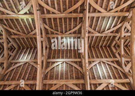 England, Hampshire, Basingstoke, Old Basing Village, Basing House, Ceiling View in The Great Barn Stock Photo