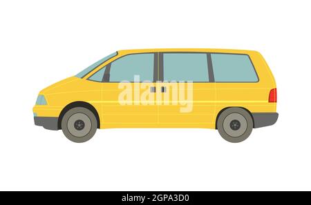 Big yellow minivan on white background - Vector illustration Stock Photo