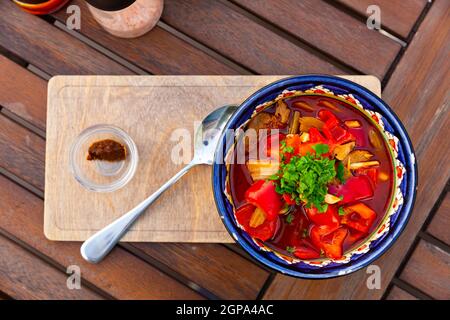 Lagman Uyghur is a popular dish of Central Asian cuisine Stock Photo