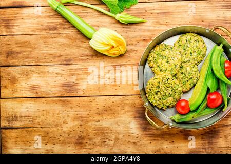 Appetizing dietary zucchini cutlets.Diet vegetable cutlet from zucchini Stock Photo
