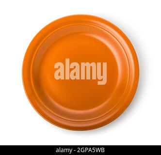 Round clay dish isolated on a white background Stock Photo