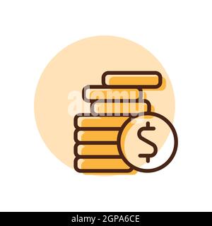 Coins stack outline vector illustration. Money stacked coins icon. Finances sign. Graph symbol for your web site design, logo, app, UI Stock Photo