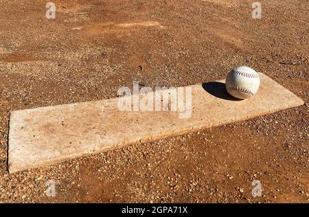 Baseball on the pitcher's mound - copy space available Stock Photo