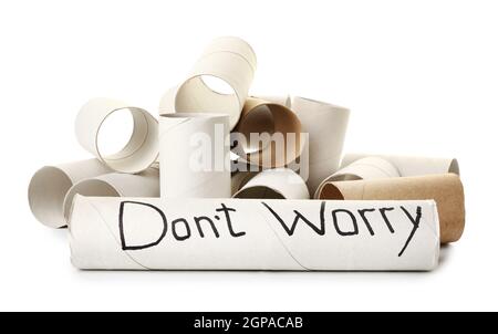Empty cardboard toilet paper tubes on white background Stock Photo - Alamy
