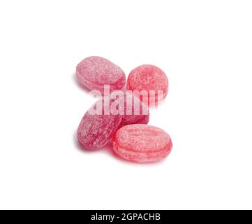 fruit oval lollipops isolated on white background, close up Stock Photo