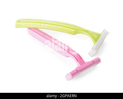 Two razors for hair removal on white background Stock Photo
