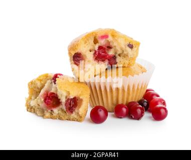 Tasty muffins with cranberry isolated on white background Stock Photo