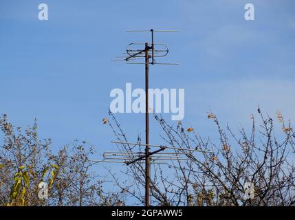 Aluminum antennas for receiving a television signal in the meter and decimeter range Stock Photo