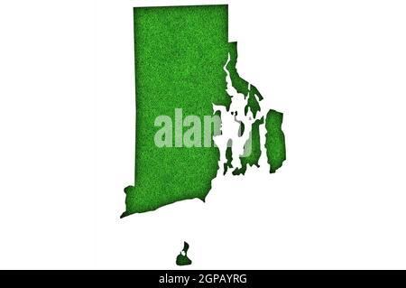 Map of Rhode Island on green felt Stock Photo