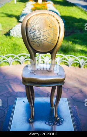 ODESSA, UKRAINE The Twelve Chairs novel monument in Odessa - Deribassovskaya street Stock Photo