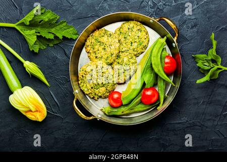 Appetizing dietary zucchini cutlets.Diet vegetable cutlet from zucchini Stock Photo