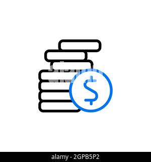 Coins stack outline vector illustration. Money stacked coins icon. Finances sign. Graph symbol for your web site design, logo, app, UI Stock Photo