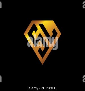 SL logo with golden diamond shape style vector, monogram geometric golden shape style isolated in black background Stock Vector