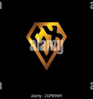 EX logo with golden diamond shape style vector, monogram geometric golden shape style isolated in black background Stock Vector