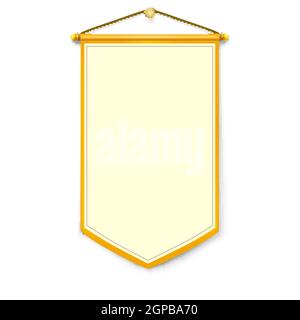 Yellow pennant hanging on wall. Object isolated on white background. Stock Vector
