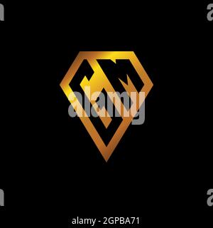GM logo with golden diamond shape style vector, monogram geometric golden shape style isolated in black background Stock Vector