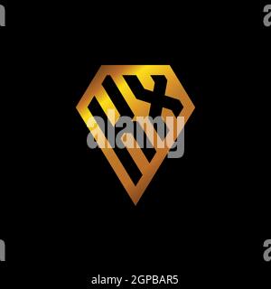 KX logo with golden diamond shape style vector, monogram geometric golden shape style isolated in black background Stock Vector