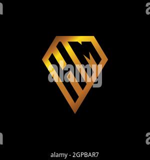 HM logo with golden diamond shape style vector, monogram geometric golden shape style isolated in black background Stock Vector