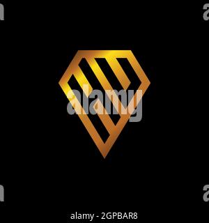 HU logo with golden diamond shape style vector, monogram geometric golden shape style isolated in black background Stock Vector