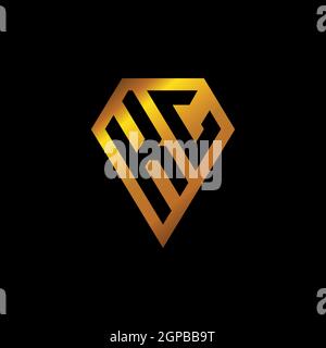 KC logo with golden diamond shape style vector, monogram geometric golden shape style isolated in black background Stock Vector