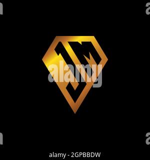 JM logo with golden diamond shape style vector, monogram geometric golden shape style isolated in black background Stock Vector