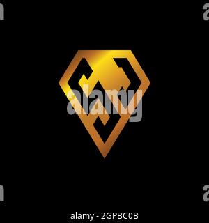 SJ logo with golden diamond shape style vector, monogram geometric golden shape style isolated in black background Stock Vector