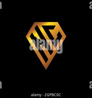 NC logo with golden diamond shape style vector, monogram geometric golden shape style isolated in black background Stock Vector