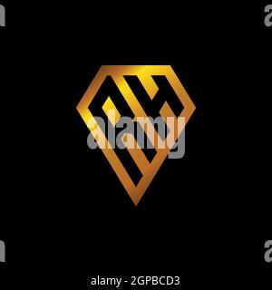 RH logo with golden diamond shape style vector, monogram geometric golden shape style isolated in black background Stock Vector