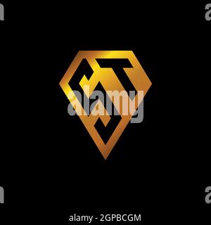 SI logo with golden diamond shape style vector, monogram geometric golden shape style isolated in black background Stock Vector