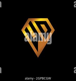 WO logo with golden diamond shape style vector, monogram geometric golden shape style isolated in black background Stock Vector