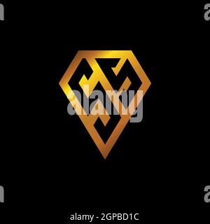 SS logo with golden diamond shape style vector, monogram geometric golden shape style isolated in black background Stock Vector