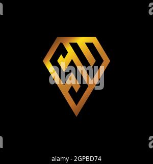 SU logo with golden diamond shape style vector, monogram geometric golden shape style isolated in black background Stock Vector