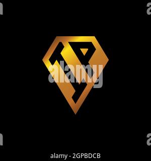 IP logo with golden diamond shape style vector, monogram geometric golden shape style isolated in black background Stock Vector