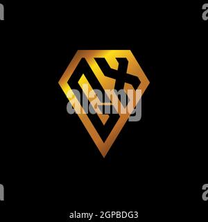 QX logo with golden diamond shape style vector, monogram geometric golden shape style isolated in black background Stock Vector