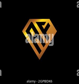 RF logo with golden diamond shape style vector, monogram geometric golden shape style isolated in black background Stock Vector