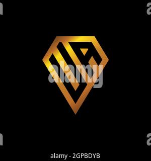 UA logo with golden diamond shape style vector, monogram geometric golden shape style isolated in black background Stock Vector