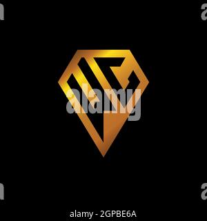 WC logo with golden diamond shape style vector, monogram geometric golden shape style isolated in black background Stock Vector